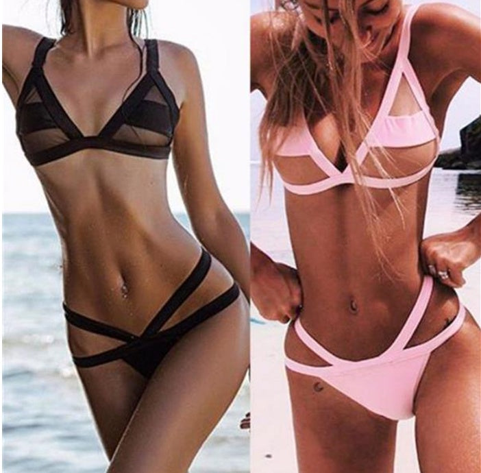 Alluring Mesh Stripe Bikini - Donny's Angel