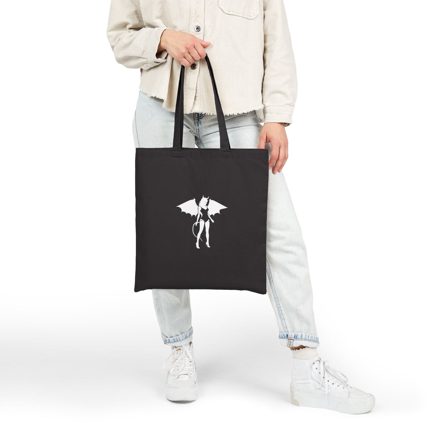Devilish Cotton Canvas Tote Bag, Eco-Friendly Shopping Bag, Gothic Tote, Halloween Accessory, Gift for Her, Artist Tote