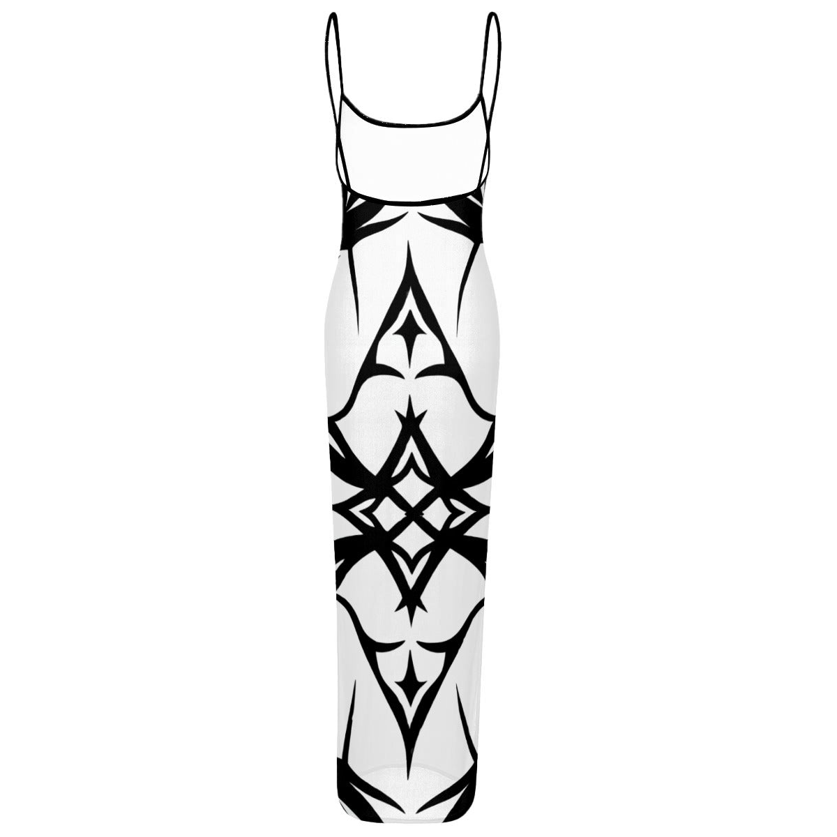 All-Over Print Women's Sheer Mesh Backless Spaghetti Strap Maxi Dress