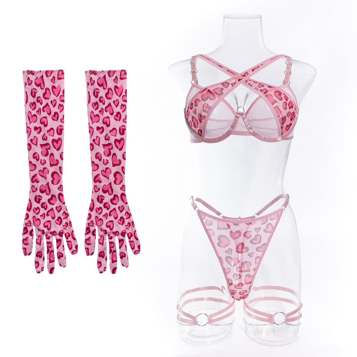 Untamed Print Metal Chain 4 Piece Lingerie Suit - Donny's Angel