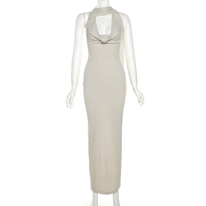 Plunge Halter Backless Sheath Sash Dress - Donny's Angel