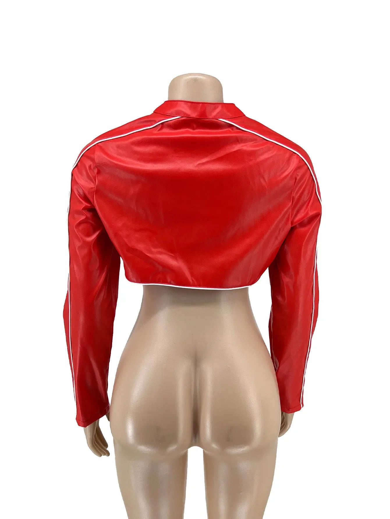 Crop Pu Long Sleeve Crop Leather Jacket Women