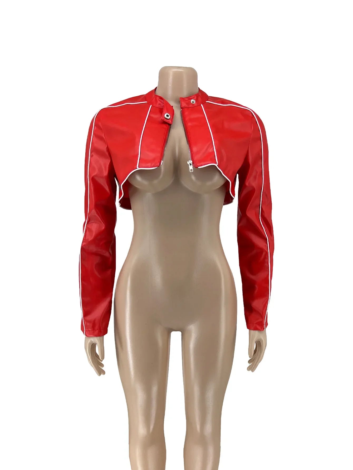 Crop Pu Long Sleeve Crop Leather Jacket Women