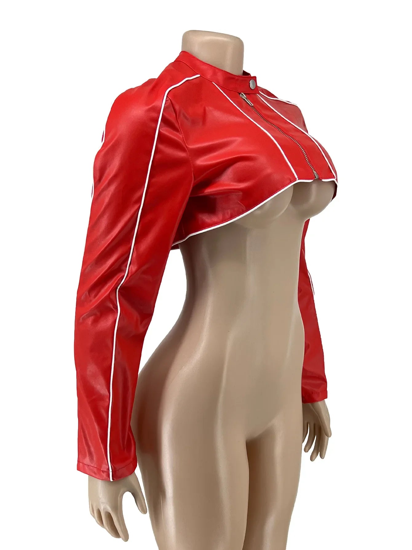 Crop Pu Long Sleeve Crop Leather Jacket Women