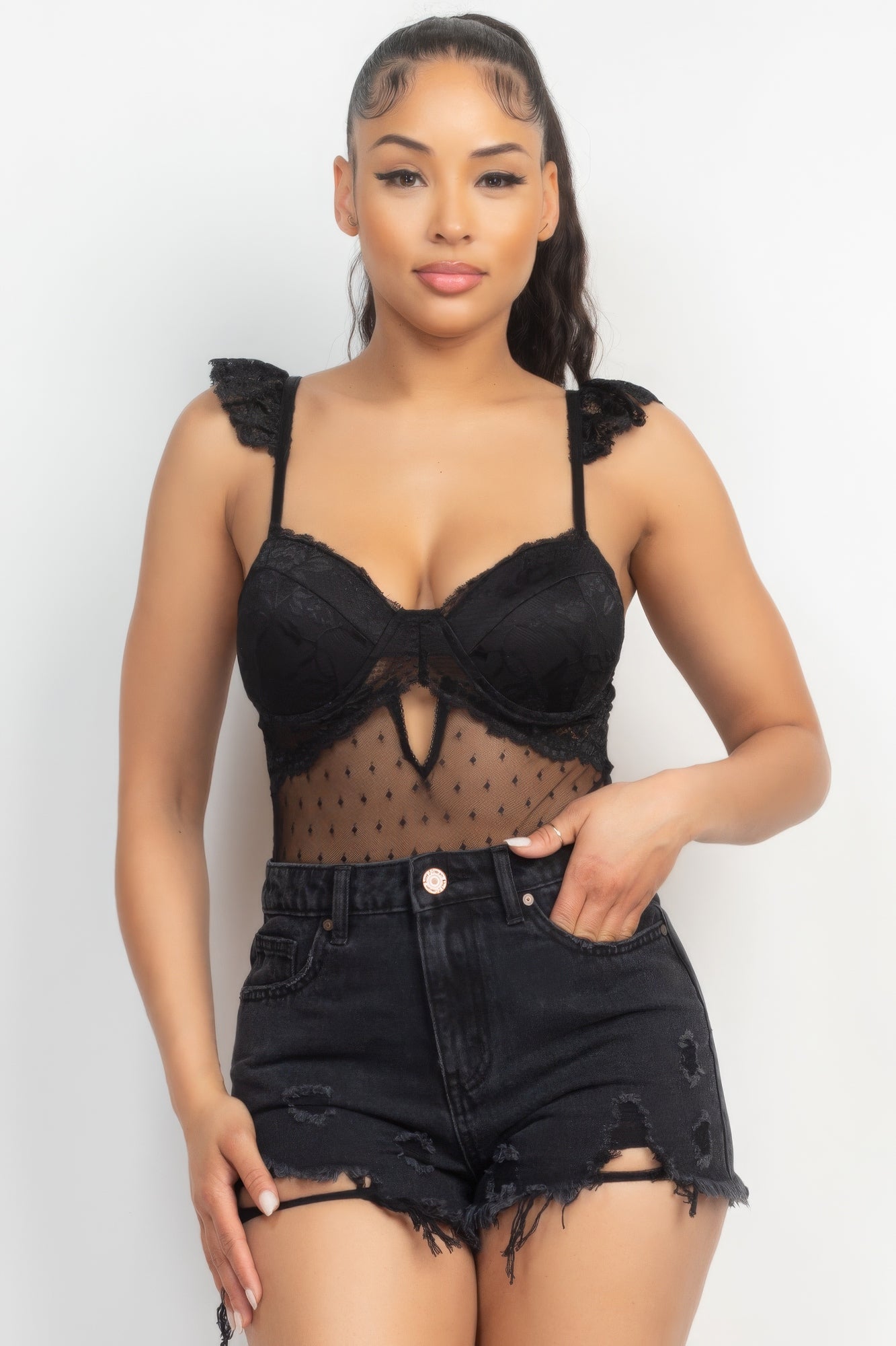 Sweetheart Cut-out Cami Ruffled Bodysuit - Donny's Angel