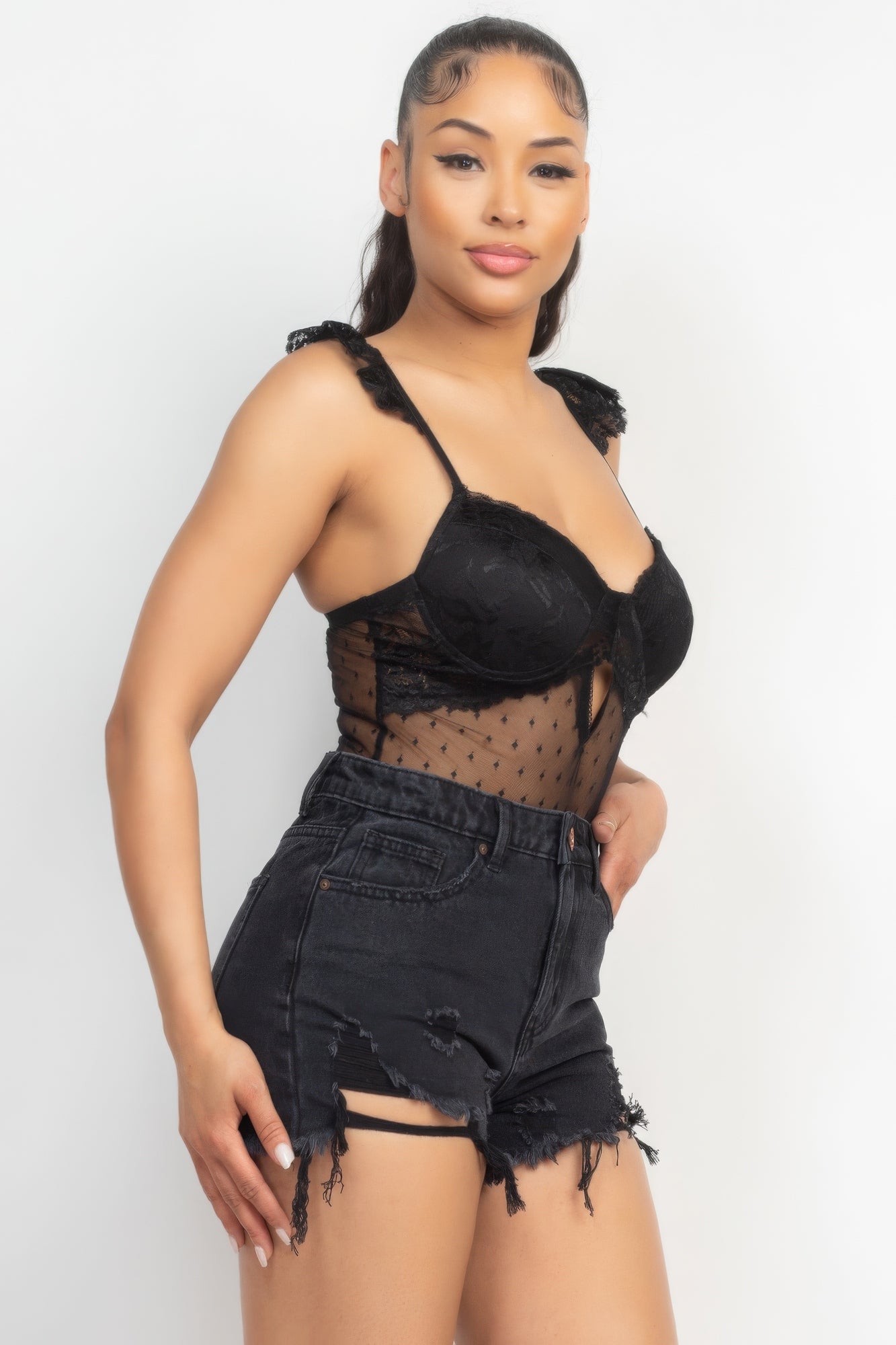 Sweetheart Cut-out Cami Ruffled Bodysuit - Donny's Angel