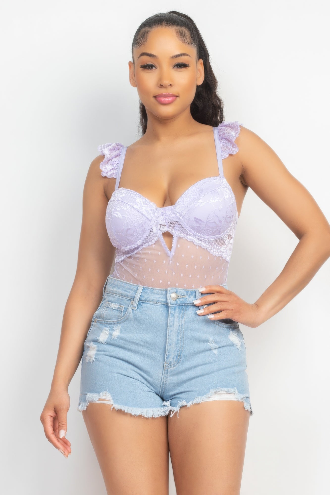 Sweetheart Cut-out Cami Ruffled Bodysuit - Donny's Angel