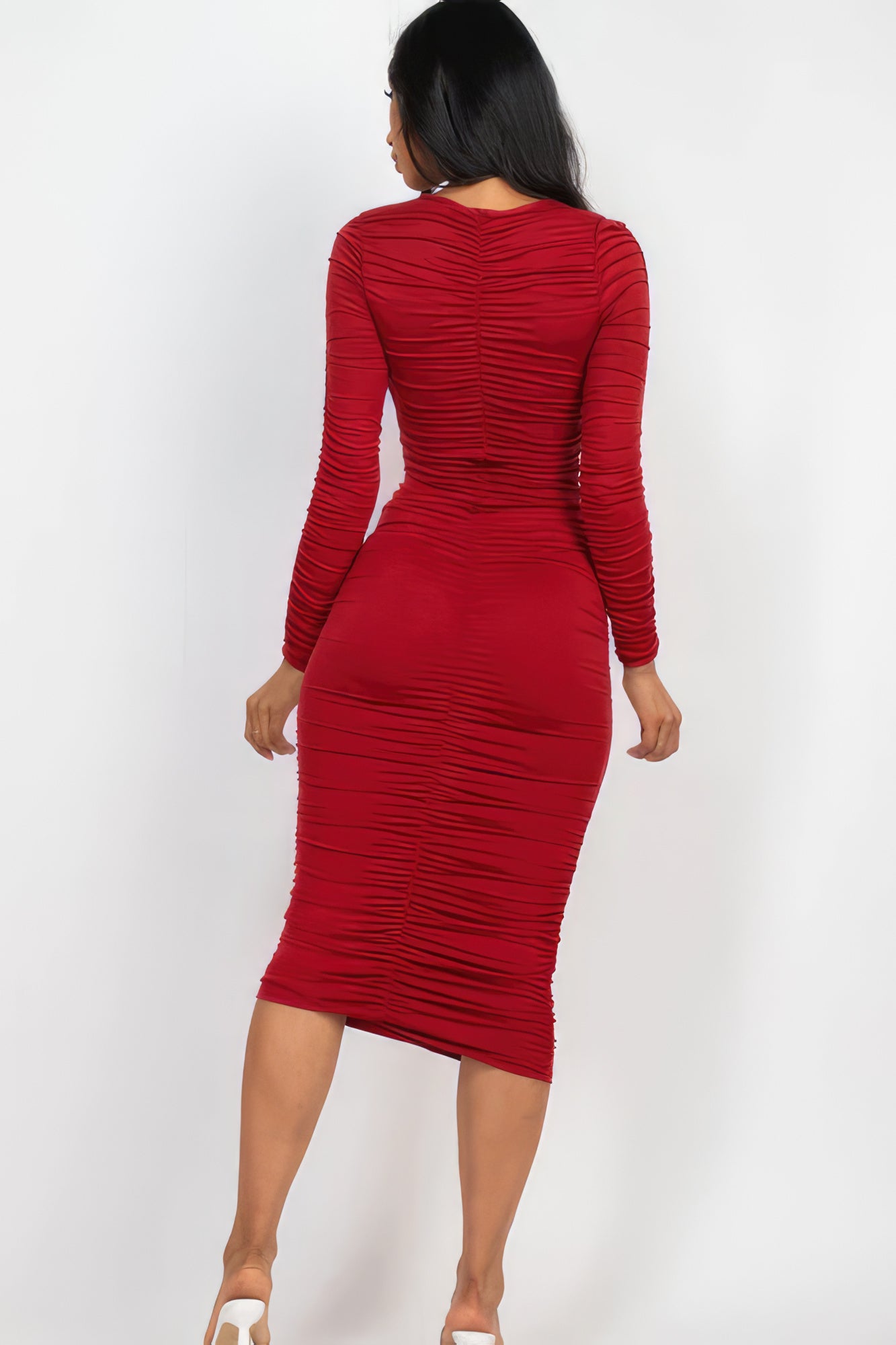 Ruched Long Sleeve Midi Dress - Donny's Angel