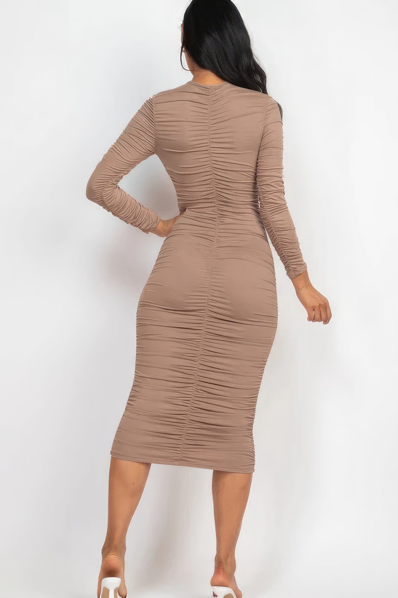 Ruched Long Sleeve Midi Dress - Donny's Angel