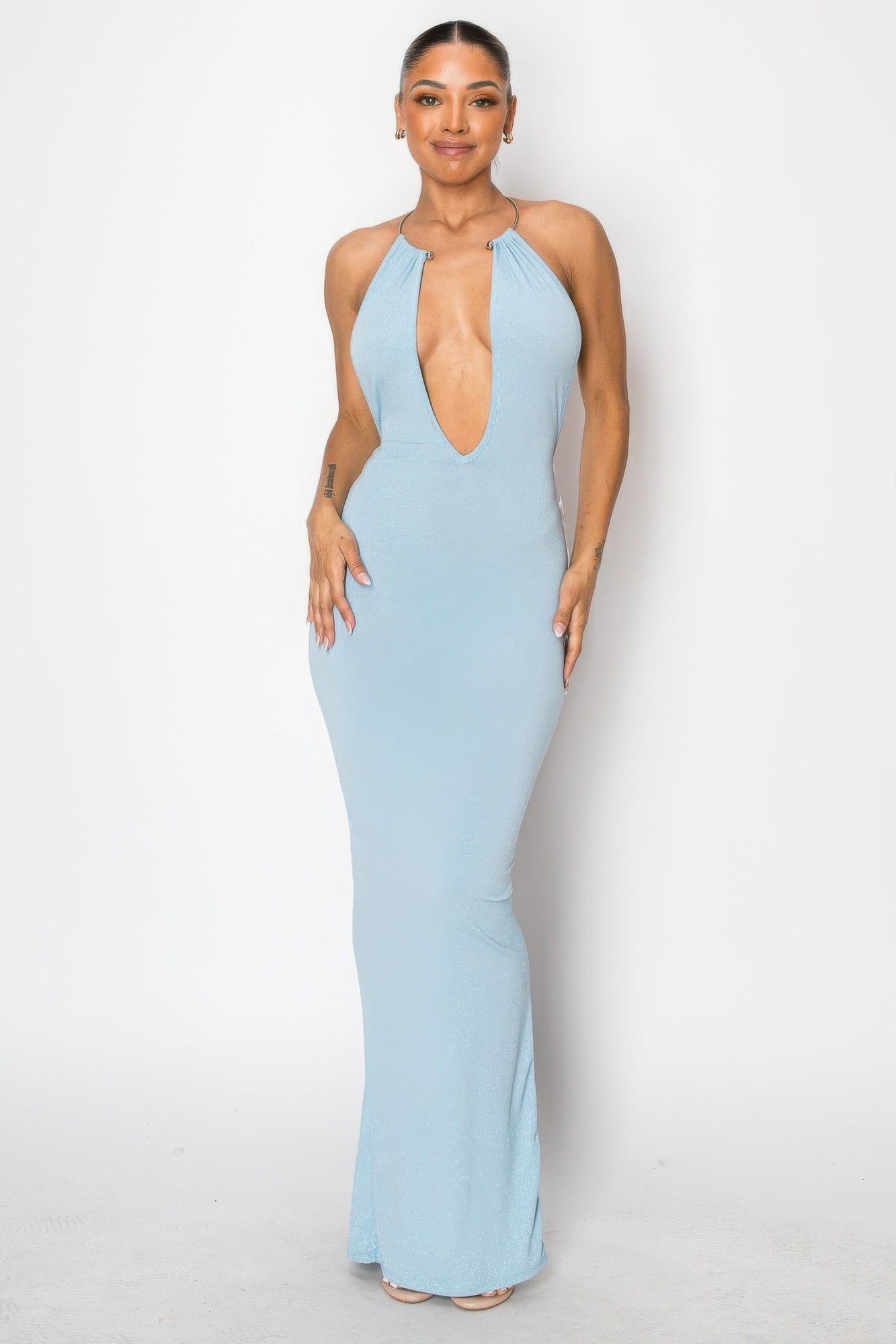 Subtle Sparkle Halter Neck Ring long Dress - Donny's Angel