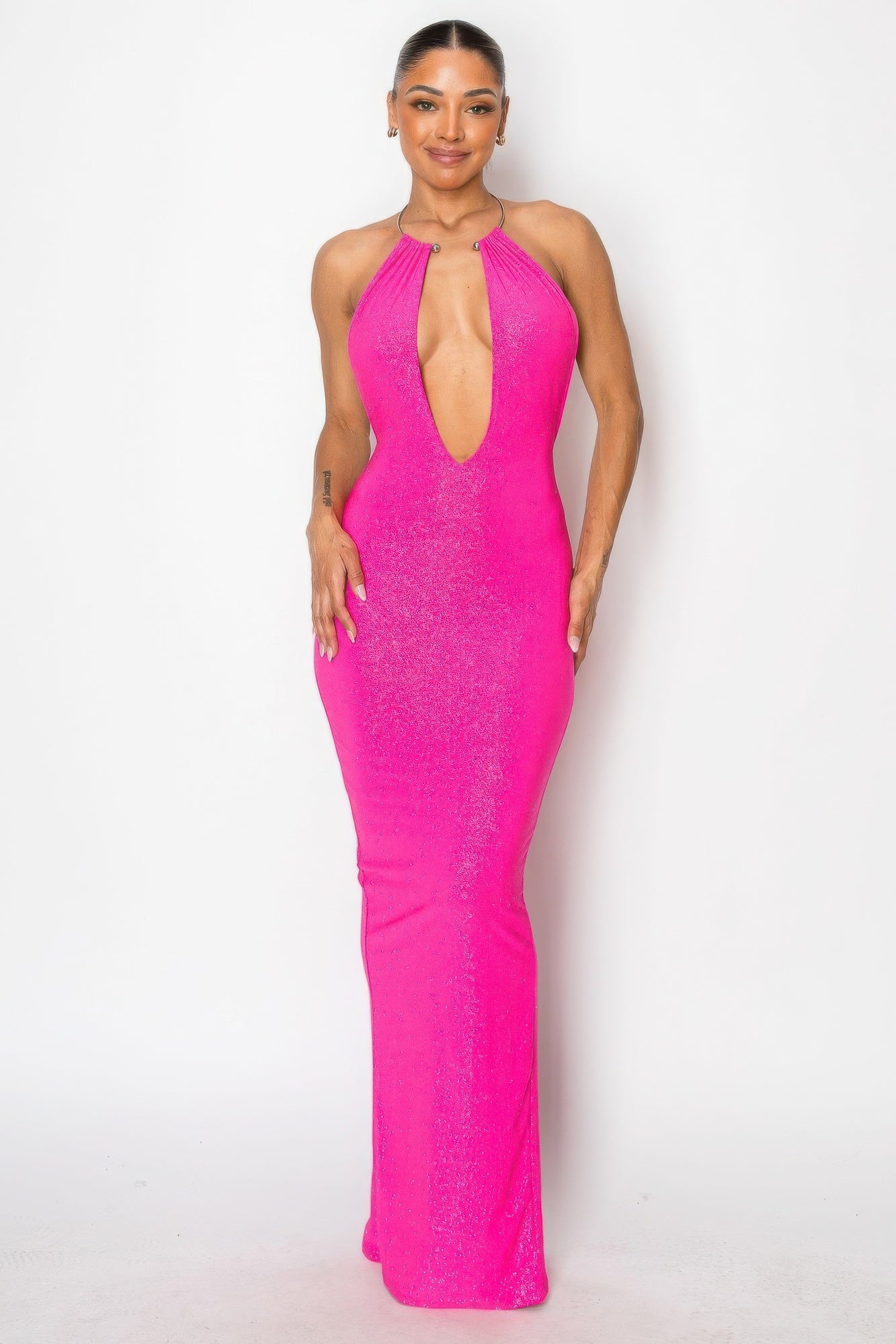 Subtle Sparkle Halter Neck Ring long Dress - Donny's Angel