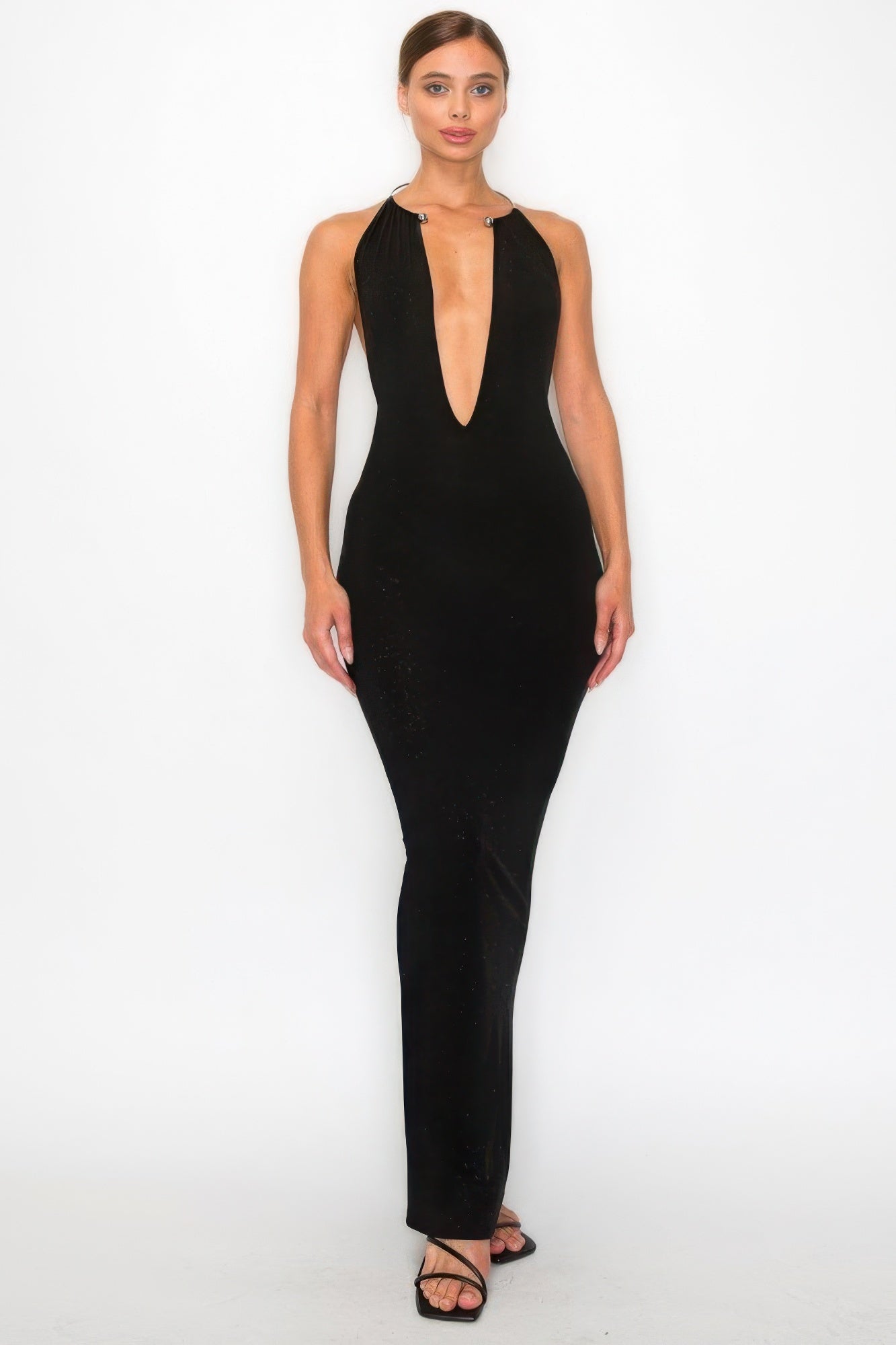 Subtle Sparkle Halter Neck Ring long Dress - Donny's Angel