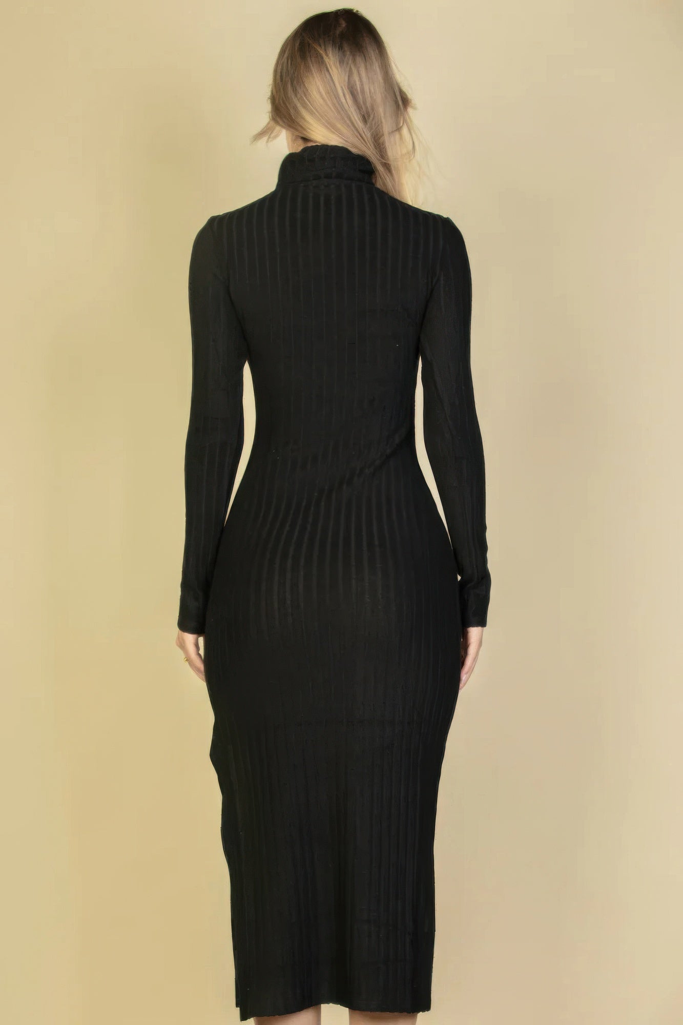 Sweater-knit Fuzzy Turtle Neck Split Thigh Dress - Donny's Angel