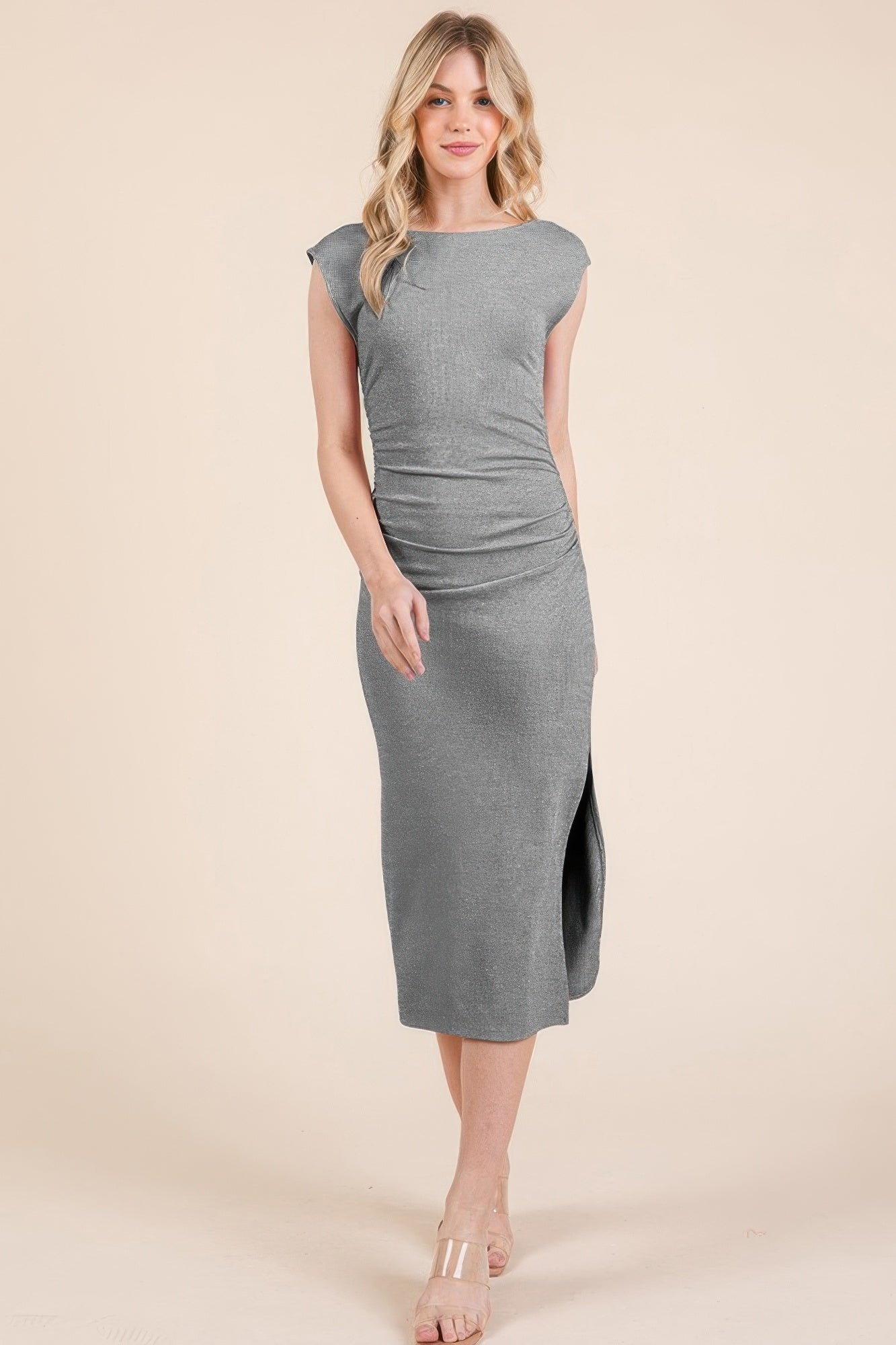 Cap Sleeve Boatneck Open Back Midi Dress - Donny's Angel