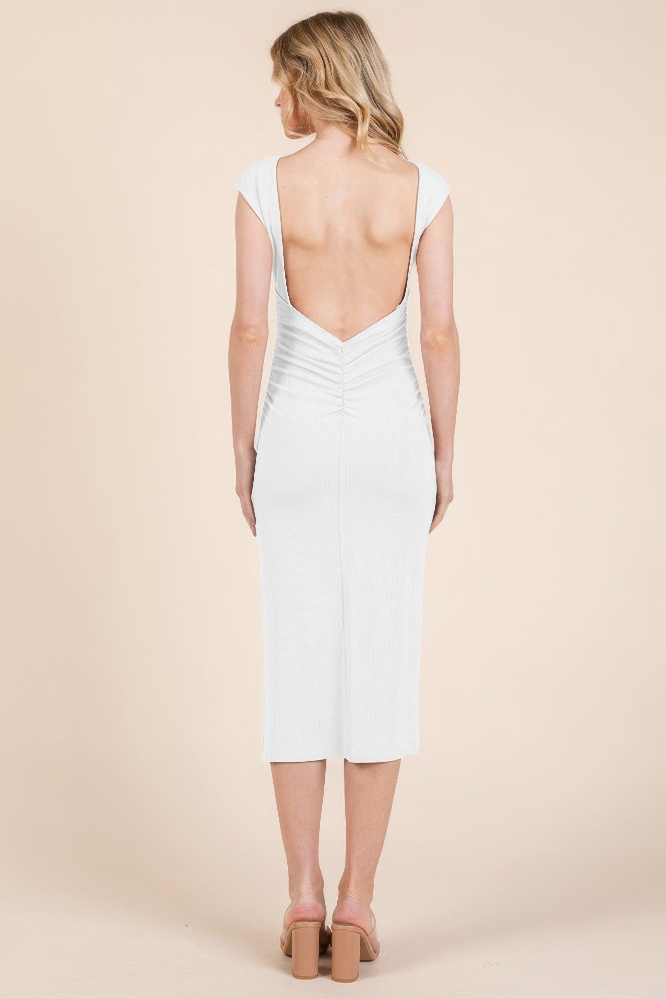 Cap Sleeve Boatneck Open Back Midi Dress - Donny's Angel