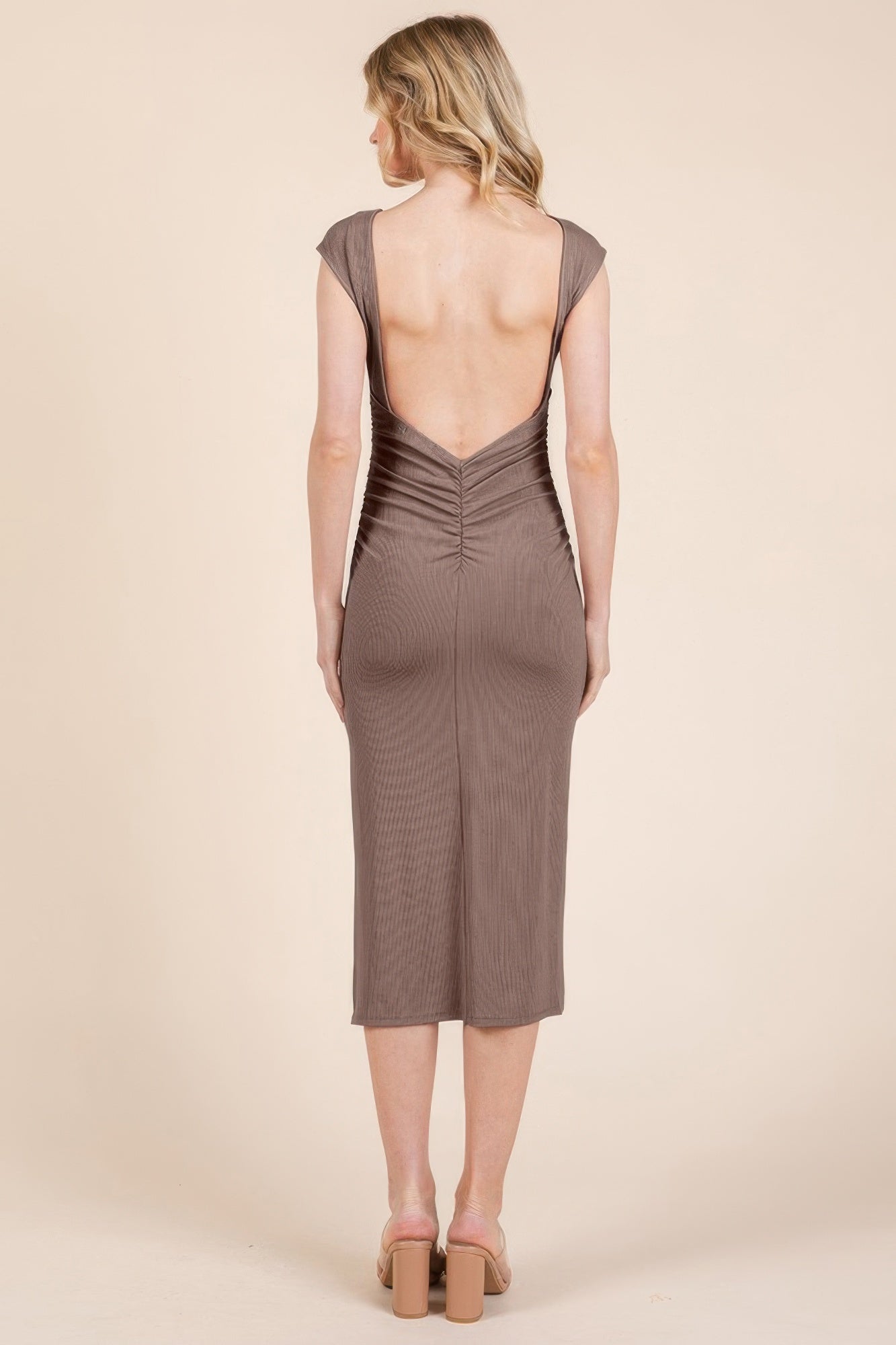 Cap Sleeve Boatneck Open Back Midi Dress - Donny's Angel