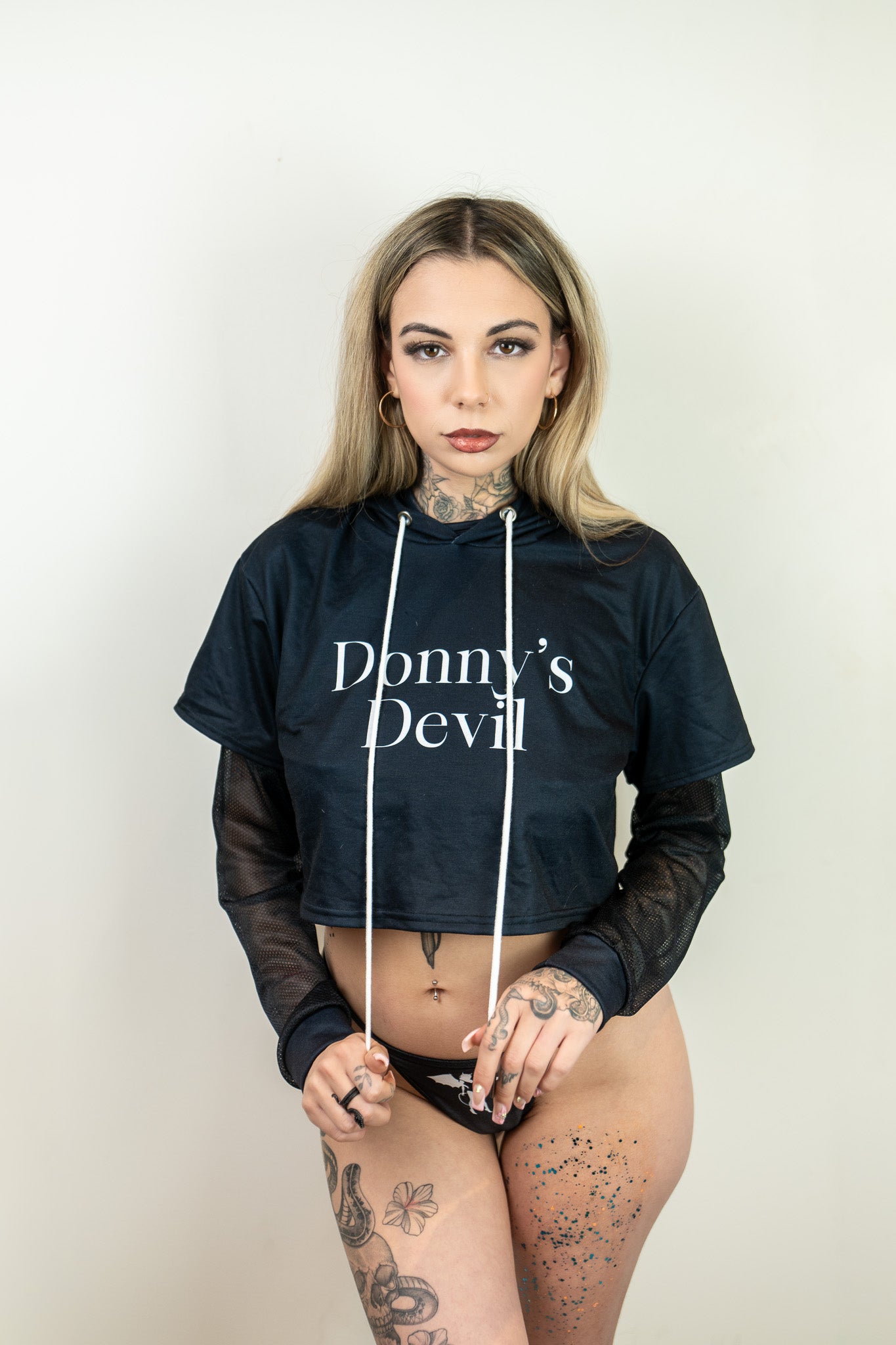 Donny's Devil Two-piece Mesh Sleeve Cropped Hoodie - Donny's Angel