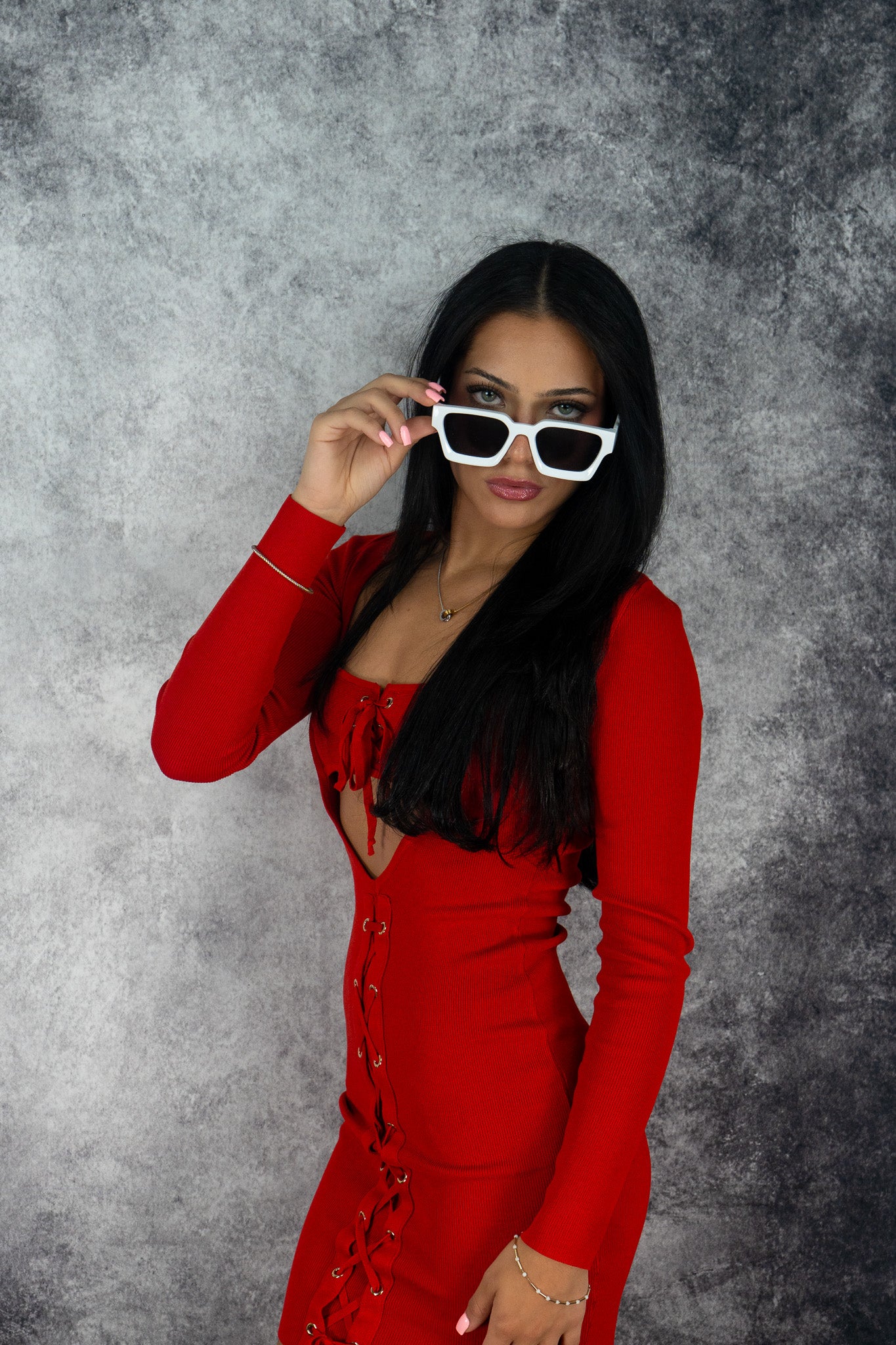 Knit Cut-out Bustier Top Lace Down Detail Mini Dress - Donny's Angel