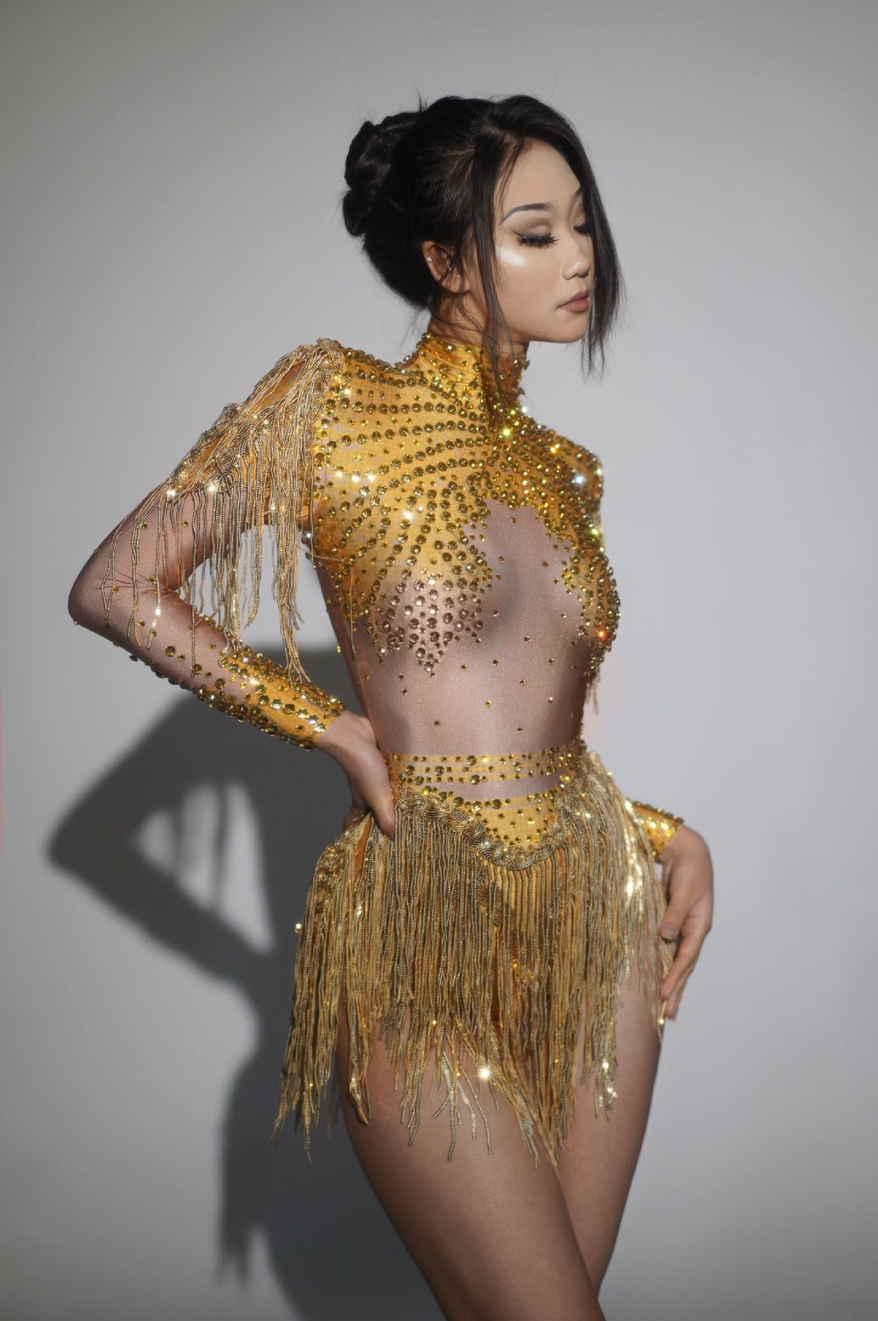 Crystal Elegance Fringe Tassel Bodysuit Dress