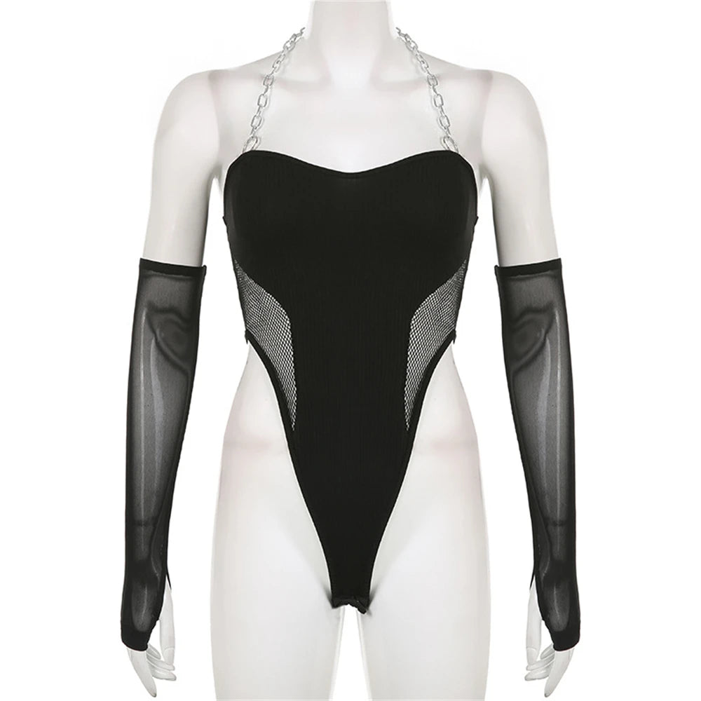 Chain Combo Mesh Sleeve Bodysuit - Donny's Angel