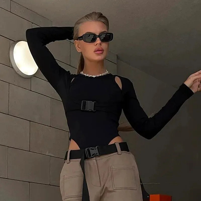 Long Sleeve Rib Buckle Bodysuit - Donny's Angel