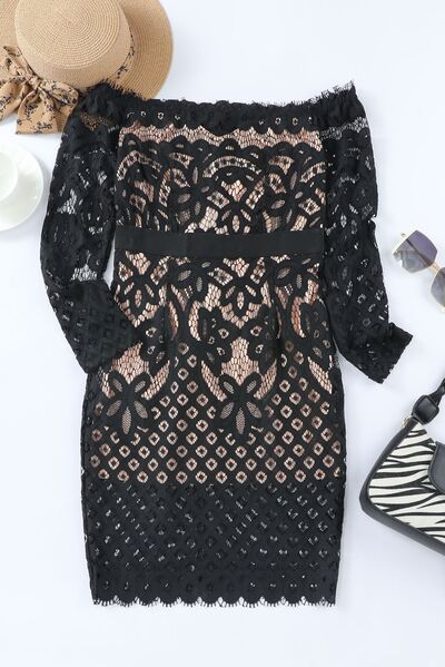 Off-Shoulder Long Sleeve Lace Dress - Donny's Angel