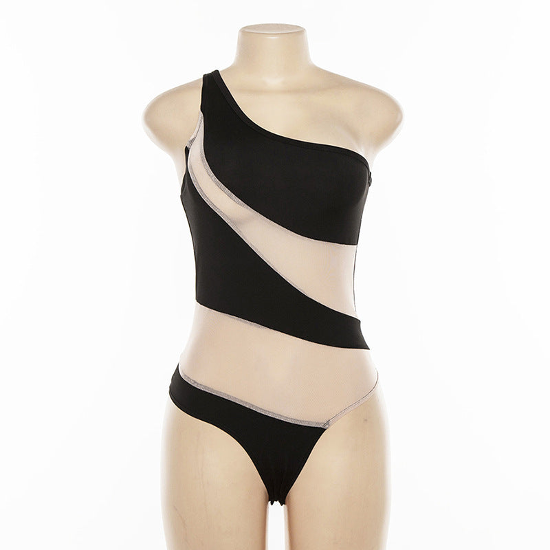 Alluring Asymmetrical mesh Panel swimsuit