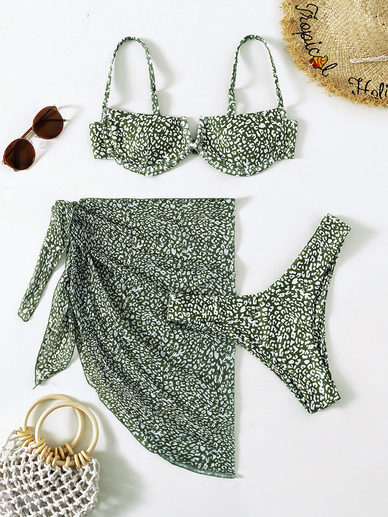 Chic Floral Print 3-Piece Swim Set