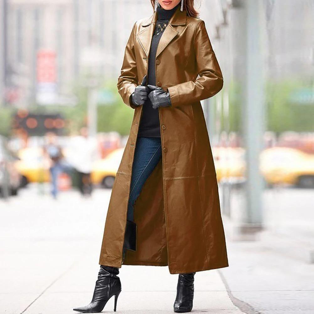 Faux Leather Elegant Long Coat - Donny's Angel