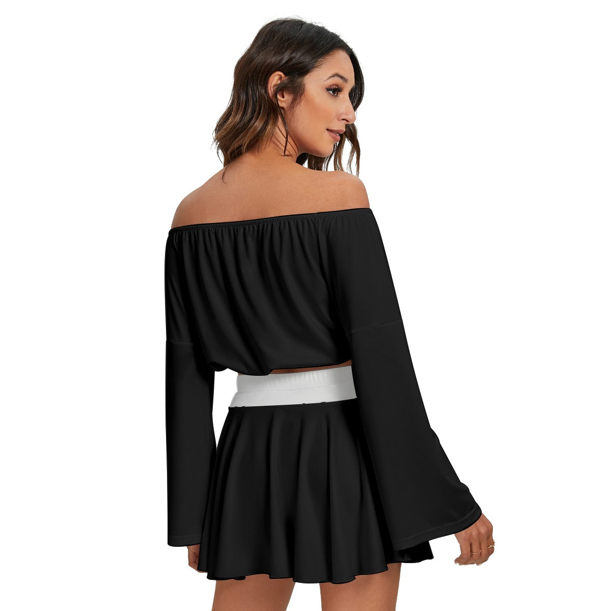 Donny's Angel Off-shoulder Contrast Top And Skirt Set