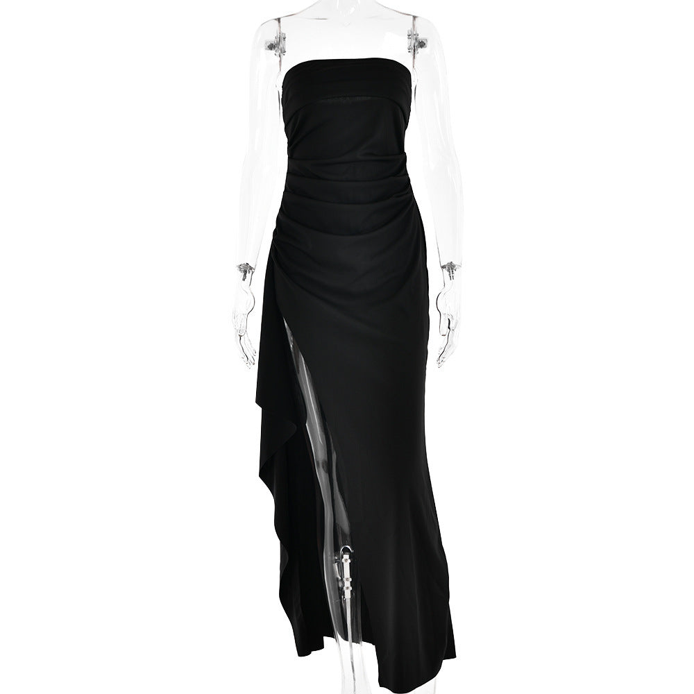 Unveiled Strapless High Slit Pleated Asymmetrical Dress