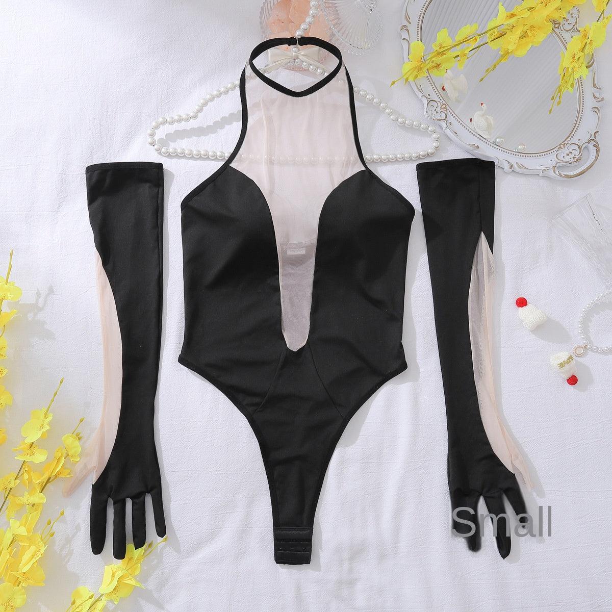 Halter deep mesh bodyusit gloves combo