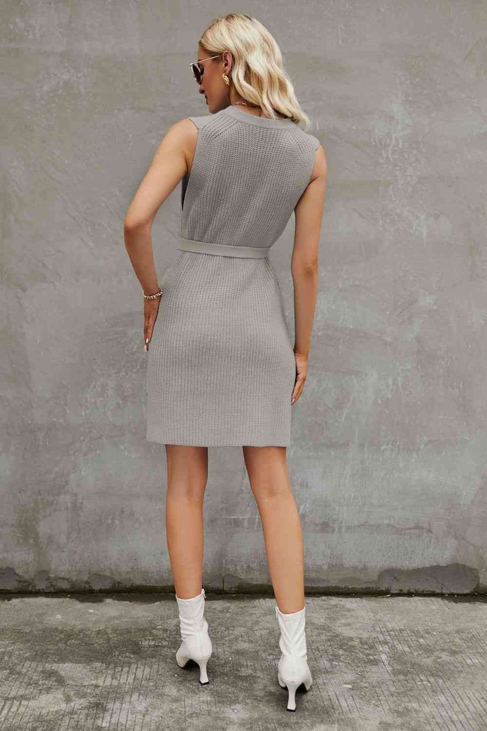 Round Neck Slit Sleeveless Sweater Dress - Donny's Angel