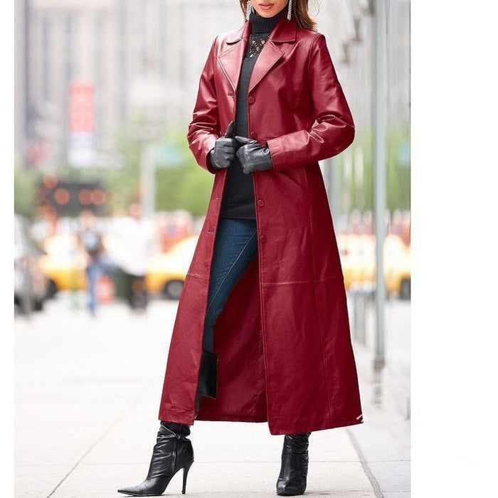 Faux Leather Elegant Long Coat - Donny's Angel