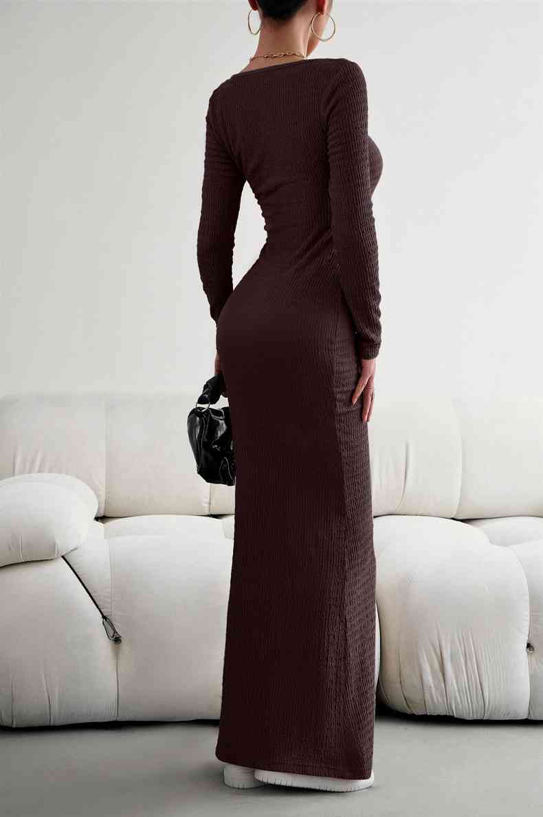 Long Sleeve Square Neck Maxi Bodycon Dress - Donny's Angel