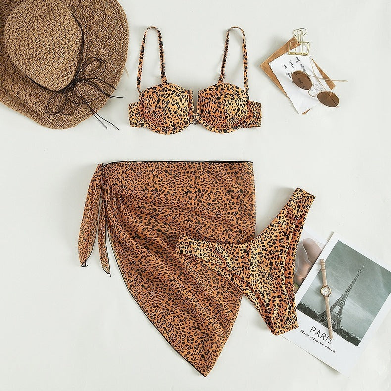 Chic Floral Print 3-Piece Swim Set