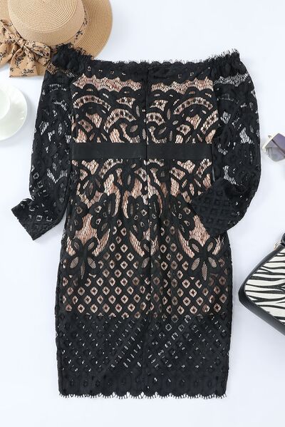 Off-Shoulder Long Sleeve Lace Dress - Donny's Angel