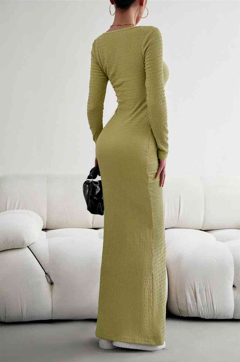 Long Sleeve Square Neck Maxi Bodycon Dress - Donny's Angel