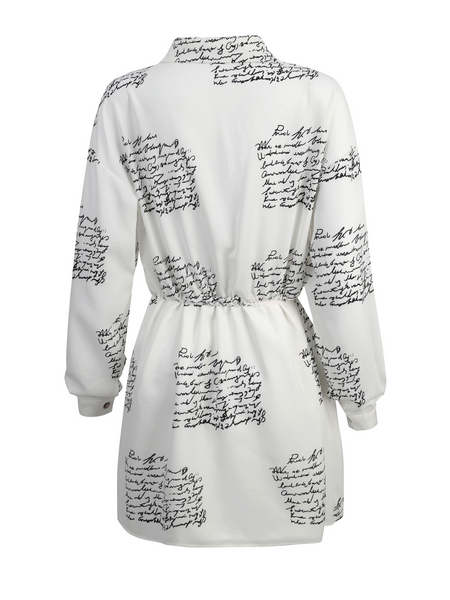 Letter Print Long Sleeve Waist Lace Up Dress - Donny's Angel