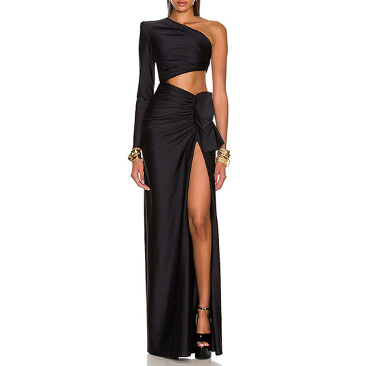 Sophisticate's Asymmetrical Sleeve Gala Gown with Slit - Donny's Angel