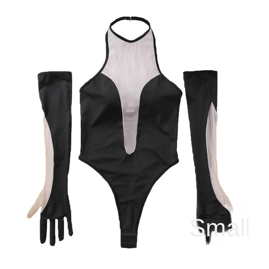Halter deep mesh bodyusit gloves combo
