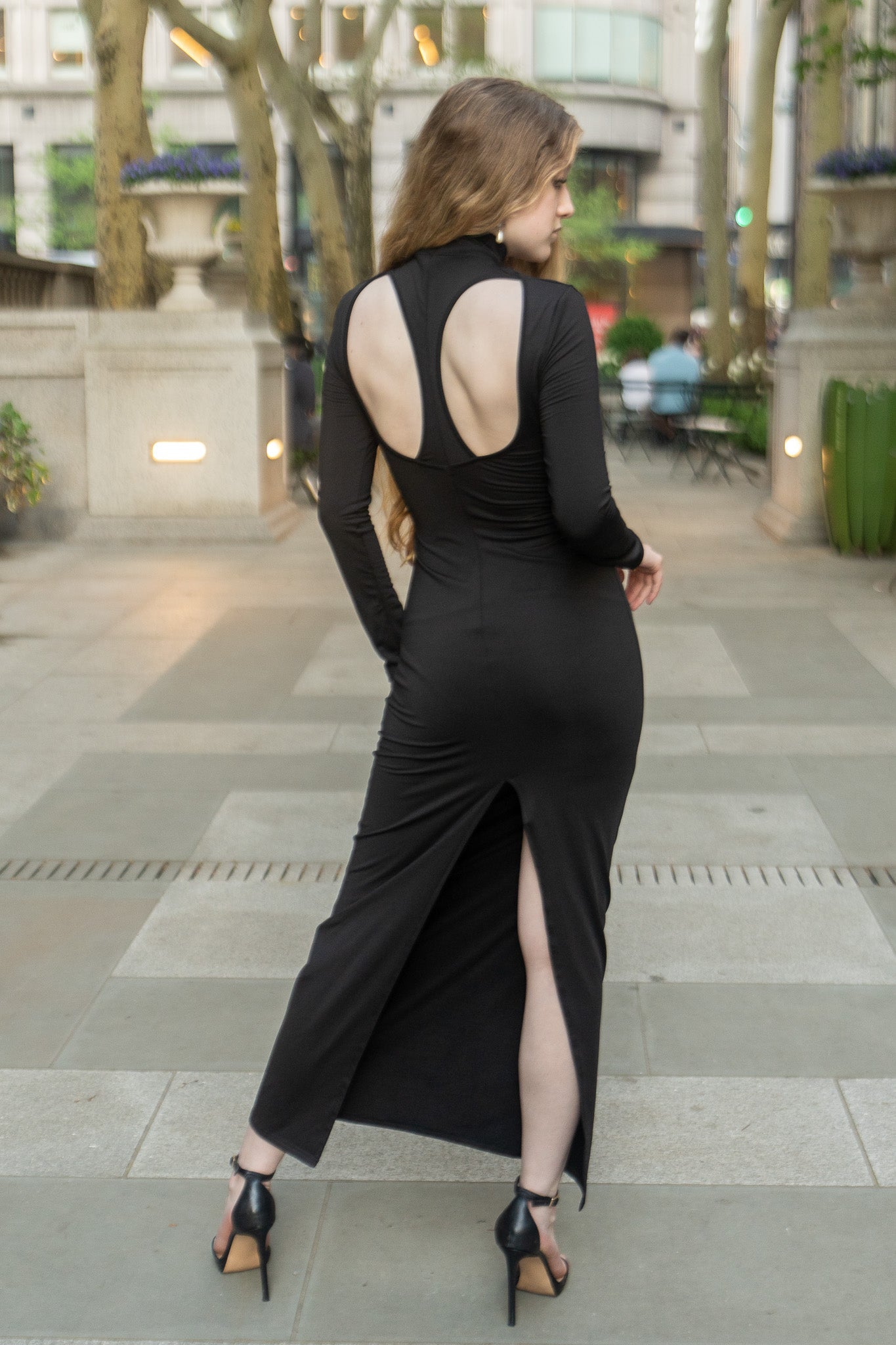 Chest Cutouts Long Sleeved Backless Back Slit Dress - Donny's Angel