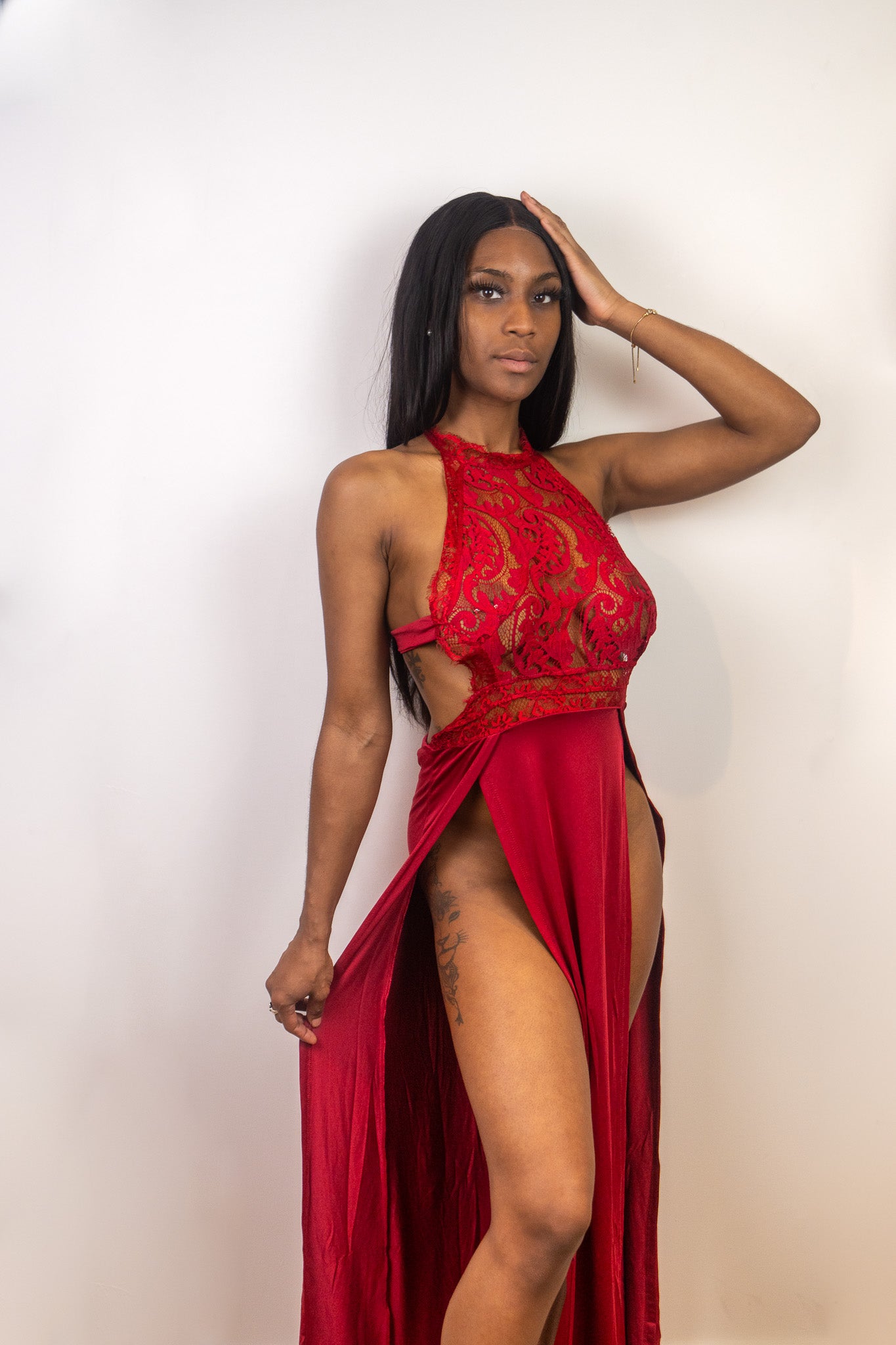Celestial Lace Double High Slit Evening Dress – Donny's Angel
