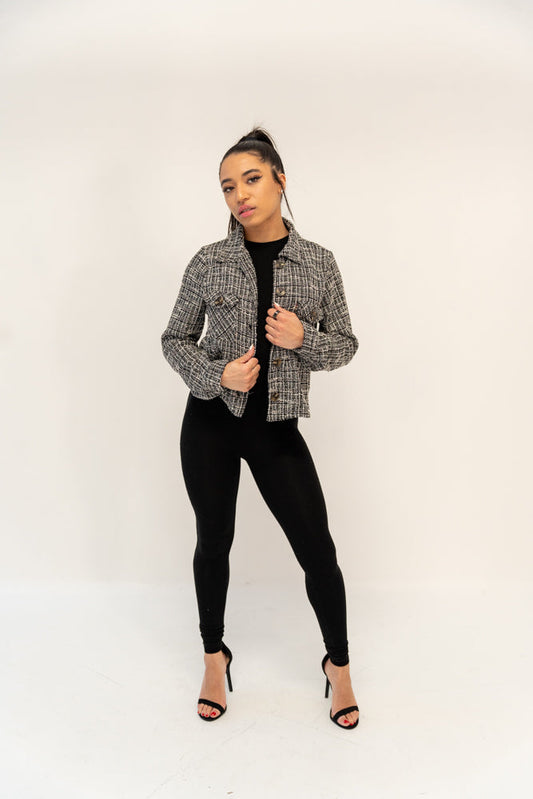 Plaid Tweed Cropped Jacket - Donny's Angel