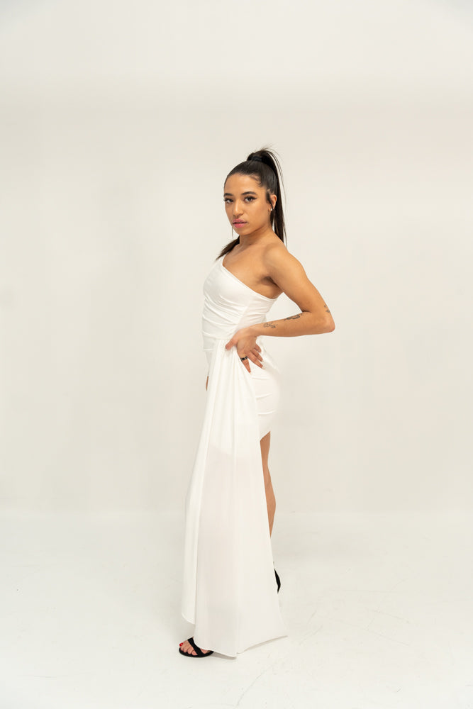 Elegant One-Shoulder Sash Mini Dress - Donny's Angel