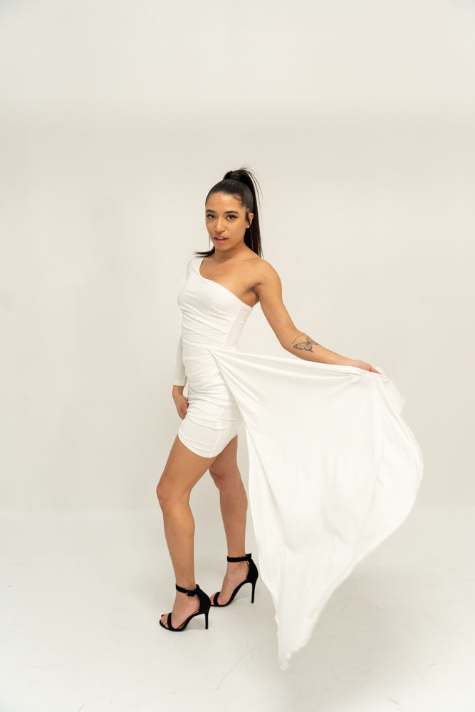 Elegant One-Shoulder Sash Mini Dress - Donny's Angel