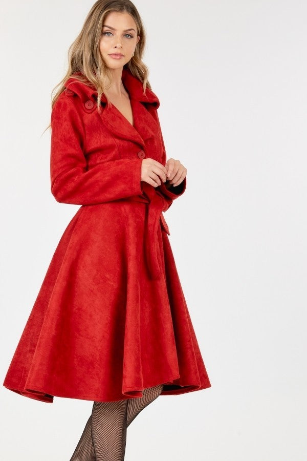 Red Long Collar Suede Coat - Donny's Angel