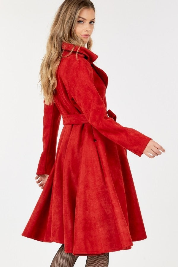 Red Long Collar Suede Coat - Donny's Angel