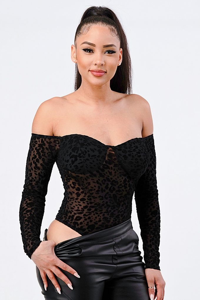 Leopard Print Off Shoulder Bodysuit - Donny's Angel