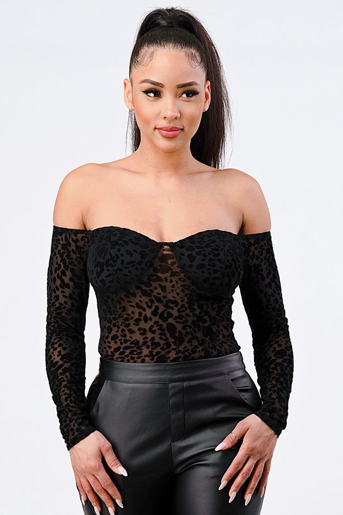 Leopard Print Off Shoulder Bodysuit - Donny's Angel